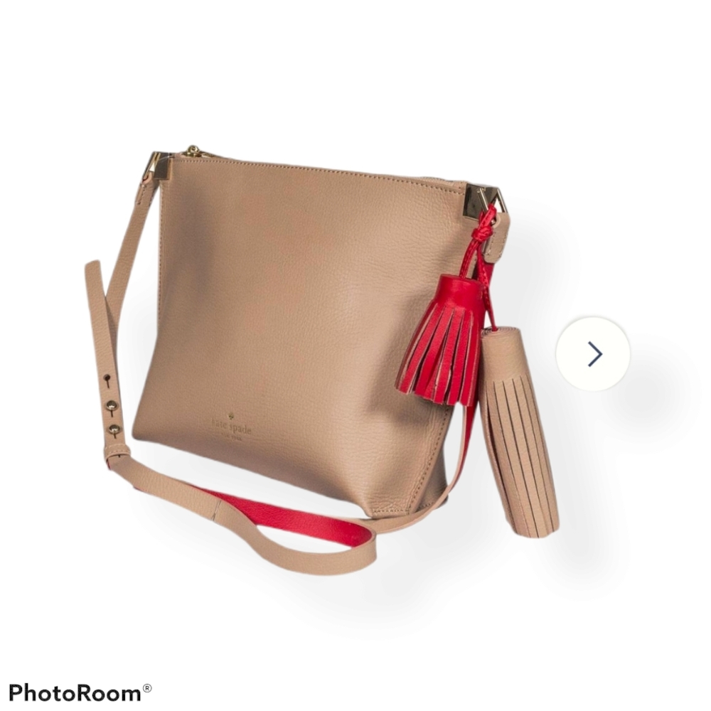 New Kate Spade tan and red leather cross body bag